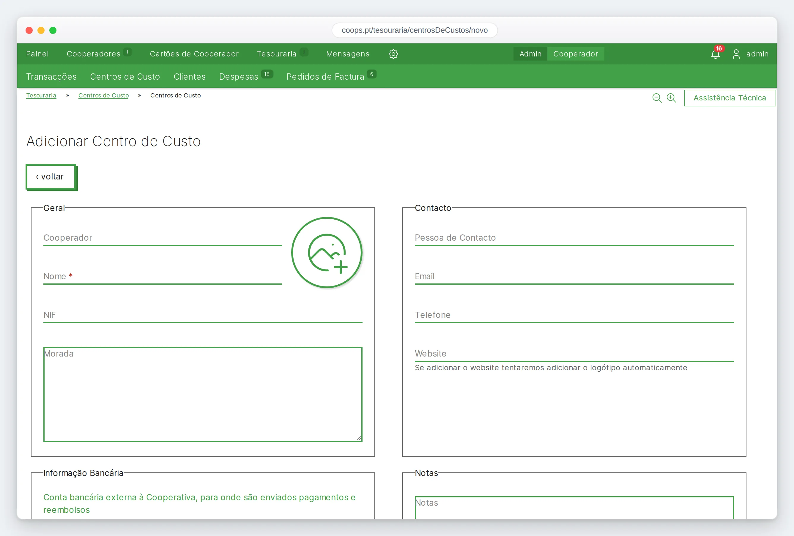 Organização de centros de custo