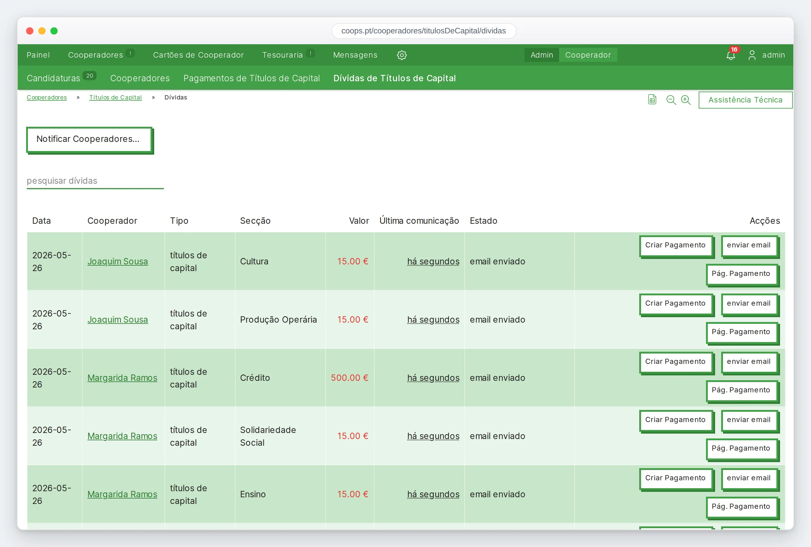 Cobrança automática de títulos de capital, quotas e jóias
